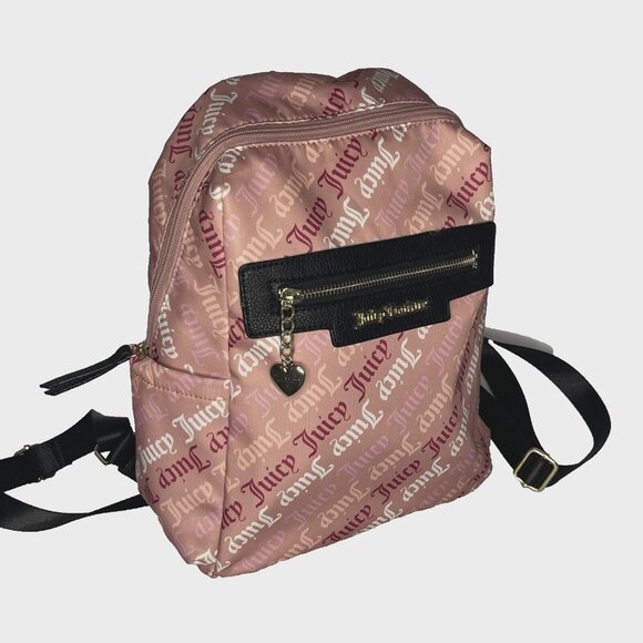 Juicy Couture Pink Logo Print Backpack Bag Purse Adjustable strap Pockets in out